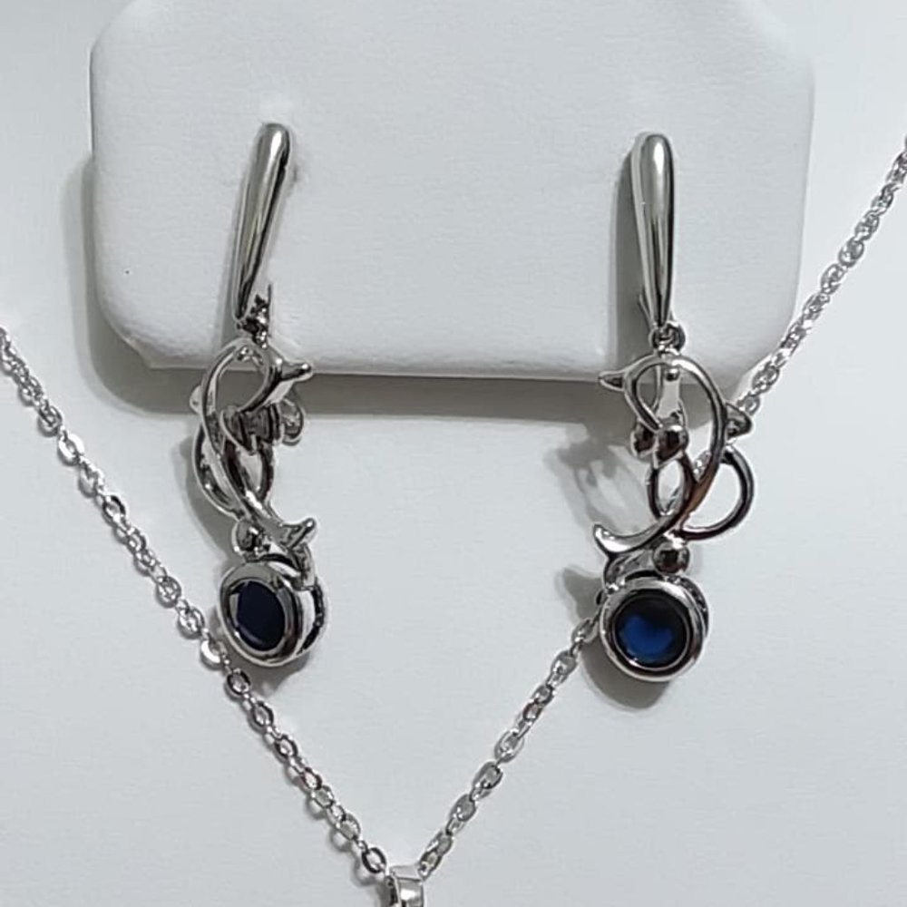 Dolphin Sapphire Jewelry Set-Necklace & Earrings - Picture 2 of 5